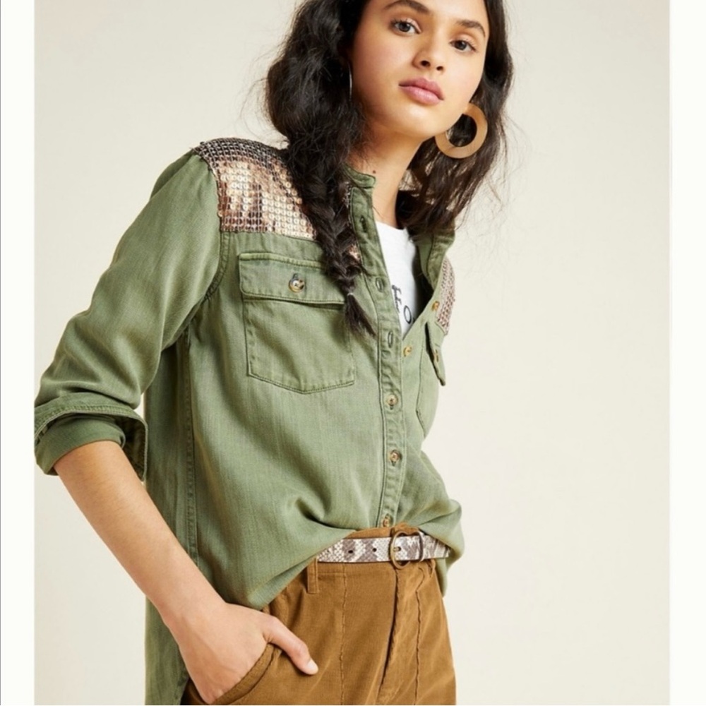 Anthropologie Oversized Shirt with sequin detail - Picture 2 of 13